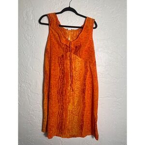 Devotion Womens 2X Orange Yellow Floral Batik Tie Front Sleeveless Shift Dress